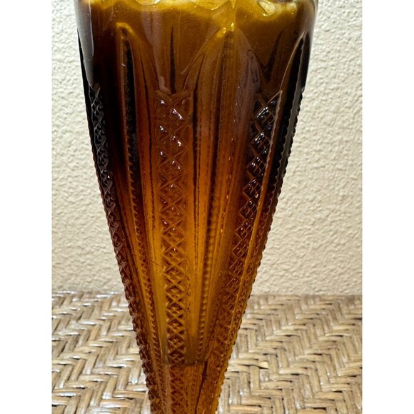 Vintage Indiana Tiara Brown Glass Goblet Vase Scalloped Edge - Picture 2 of 6